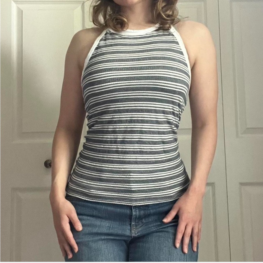 blue and white lucky brand halter top